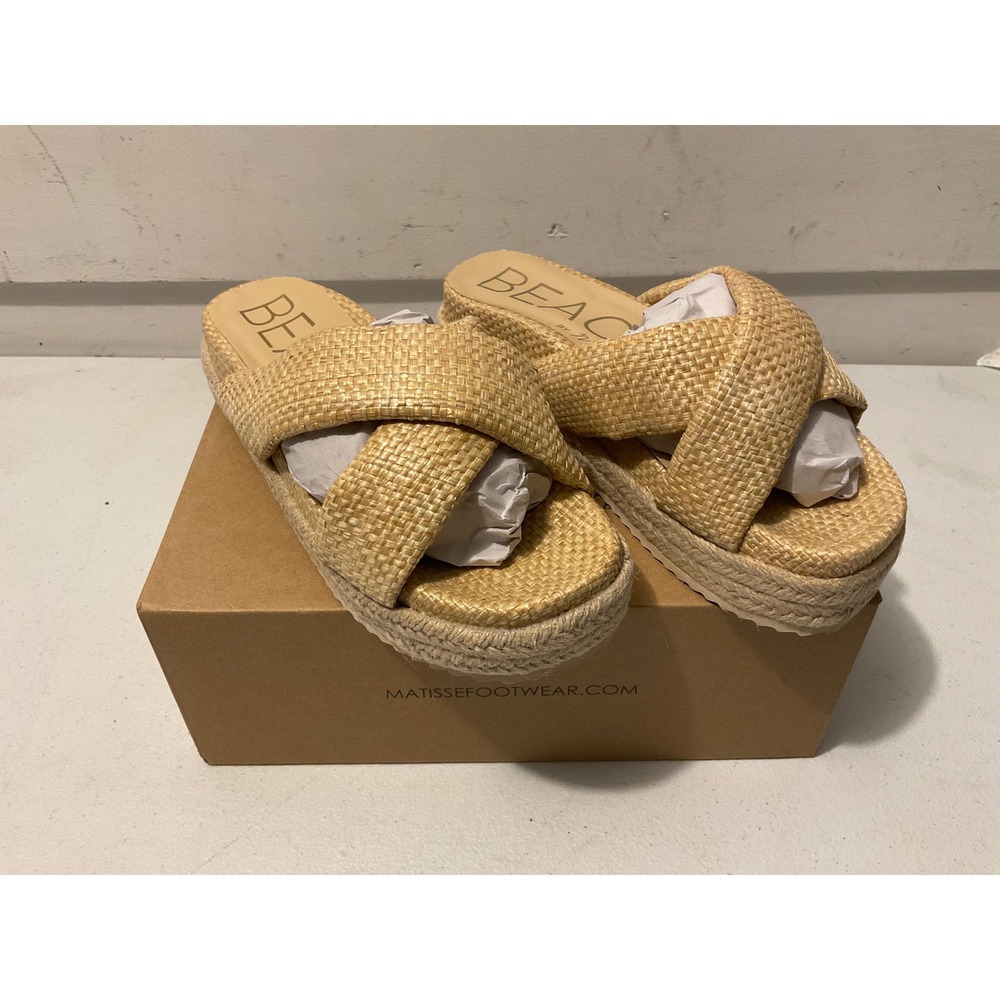 Beach by Matisse Hali Natural Raffia Platform Cross Sandals Womens 7M New